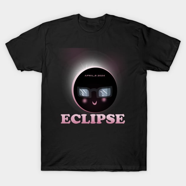 Cute Solar eclipse April 8 ,2024 with sunglasses cartoon Funny T-Shirt by Whisky1111